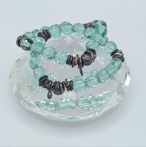 Links of London Sterling Aqua Crystal Bead Sweetie Bracelet Set of 2